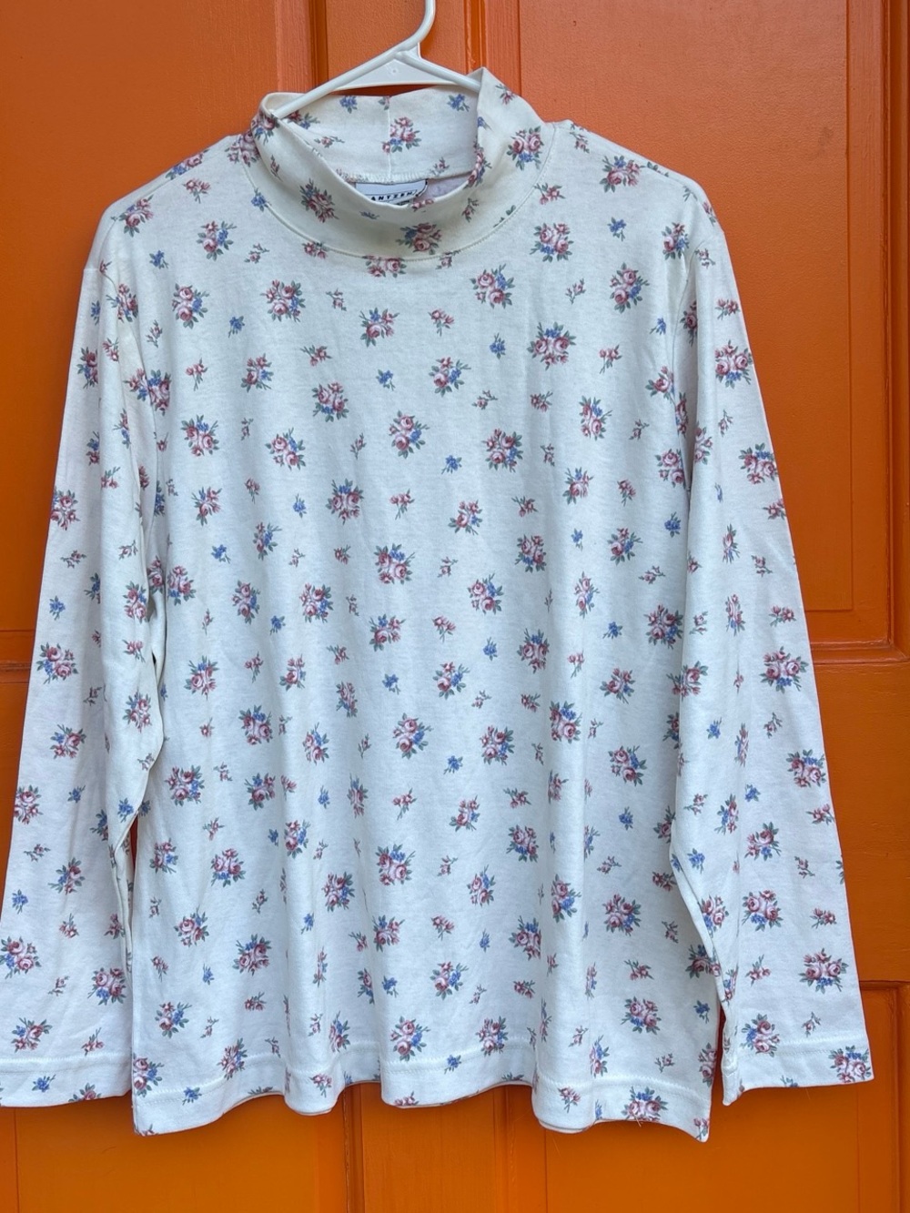 Vintage 90s Jantzen Cream Floral Long Sleeve Turtleneck Top